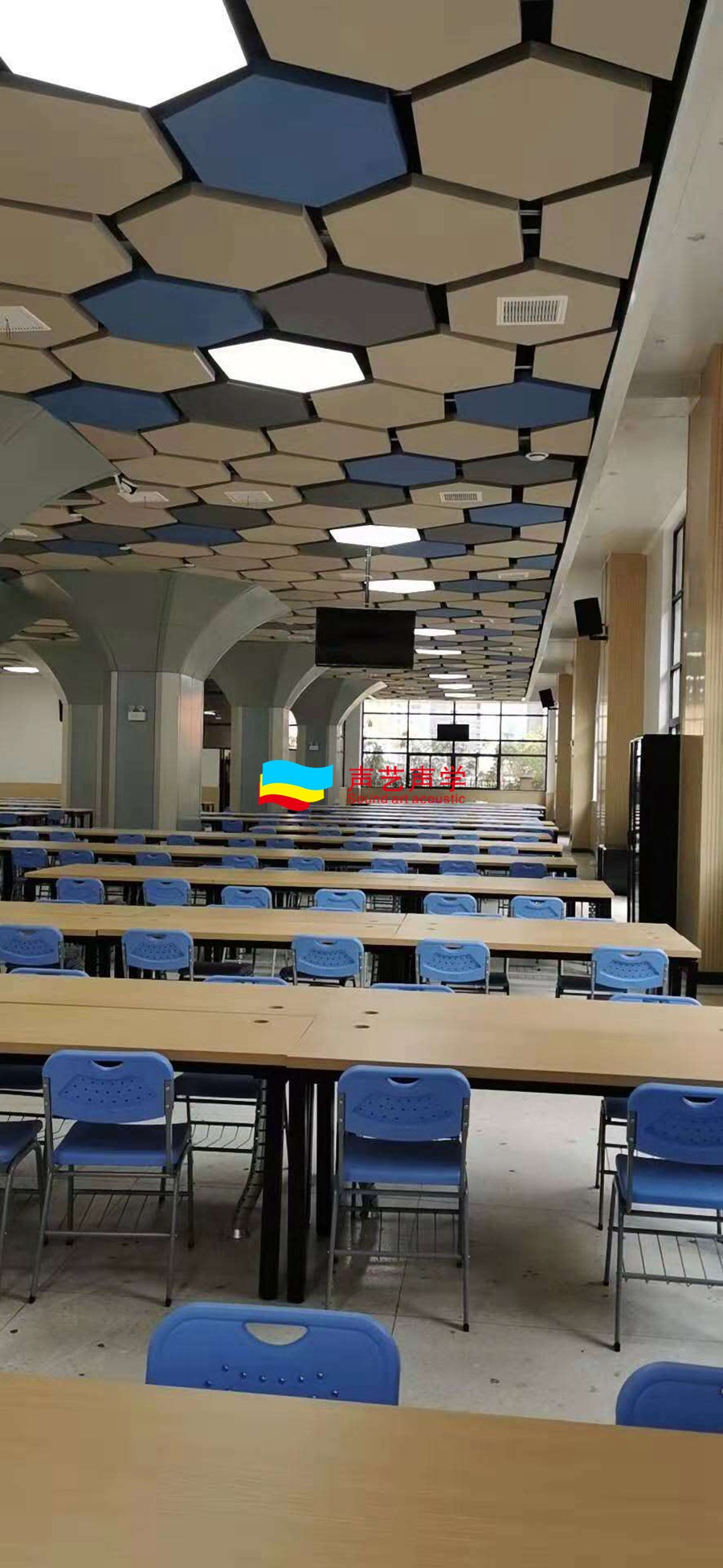 长沙新华都学校饭堂空间吸音板装饰案例